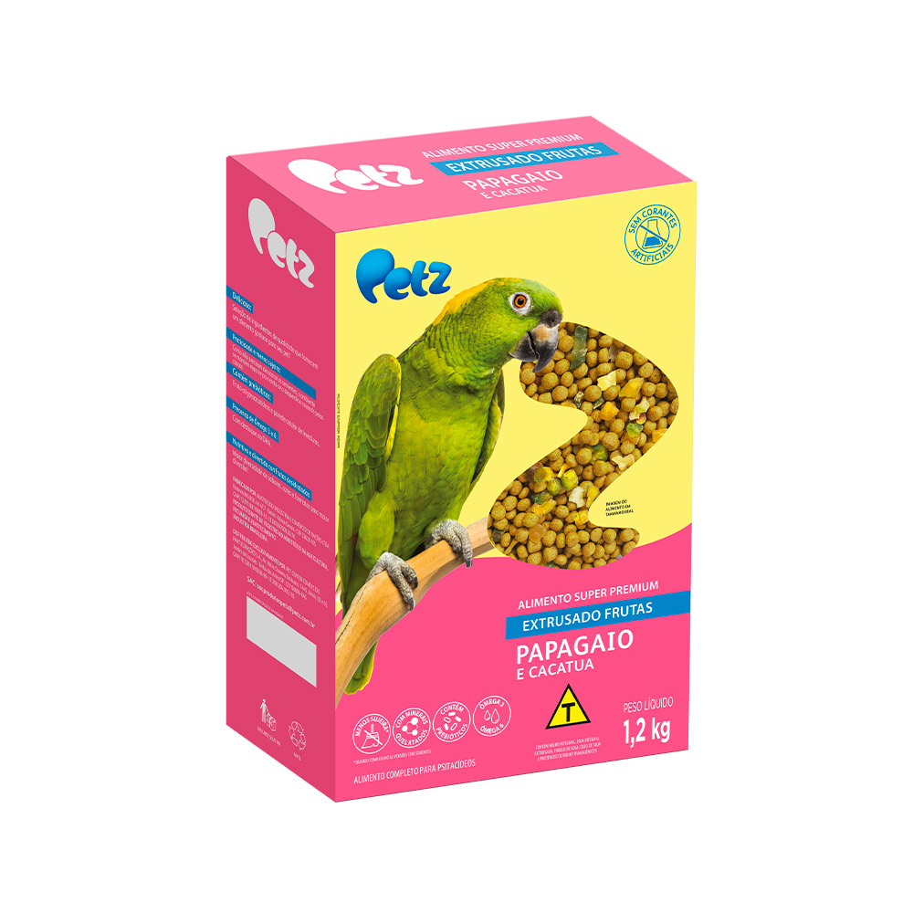 Alimento Pássaro Petz Extrusado Frutas para Papagaio e Cacatua