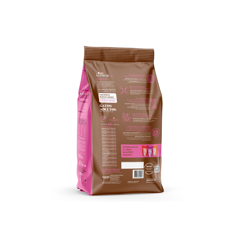 Ração Quatree Supreme para Gatos Adultos Sabor Salmão e Batata Doce