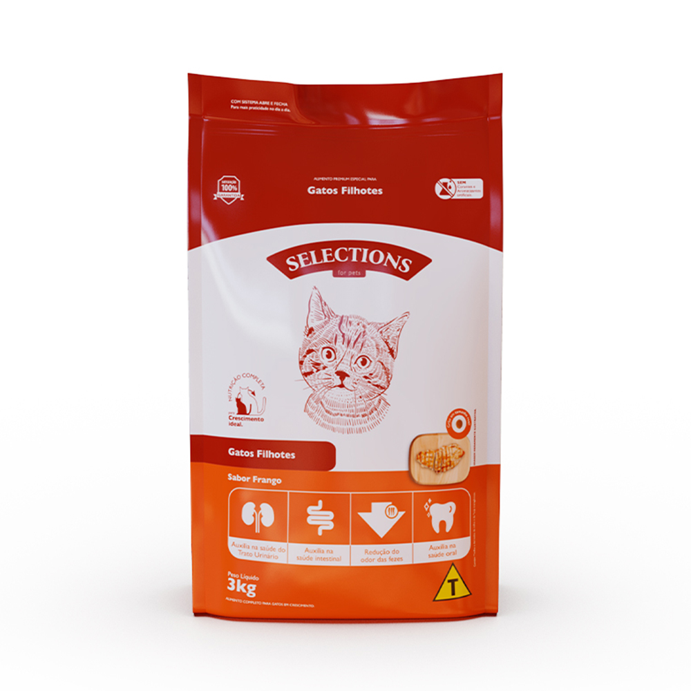 Ração Selections For Pet para Gatos Filhotes Sabor Frango 3Kg Ração Selections For Pet para Gatos Filhotes Sabor Frango 3Kg
