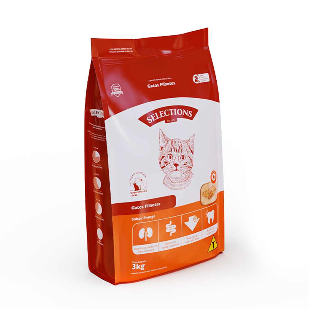 Ração Selections For Pet para Gatos Filhotes Sabor Frango 3Kg Ração Selections For Pet para Gatos Filhotes Sabor Frango 3Kg