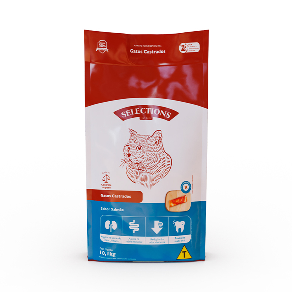 Ração Selections For Pet para Gatos Adultos Castrados Sabor Salmão
