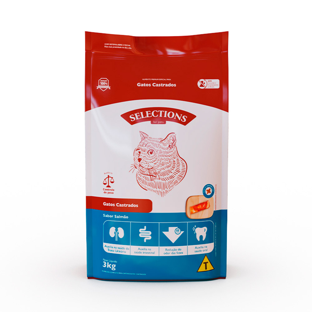 Ração Selections For Pet para Gatos Adultos Castrados Sabor Salmão