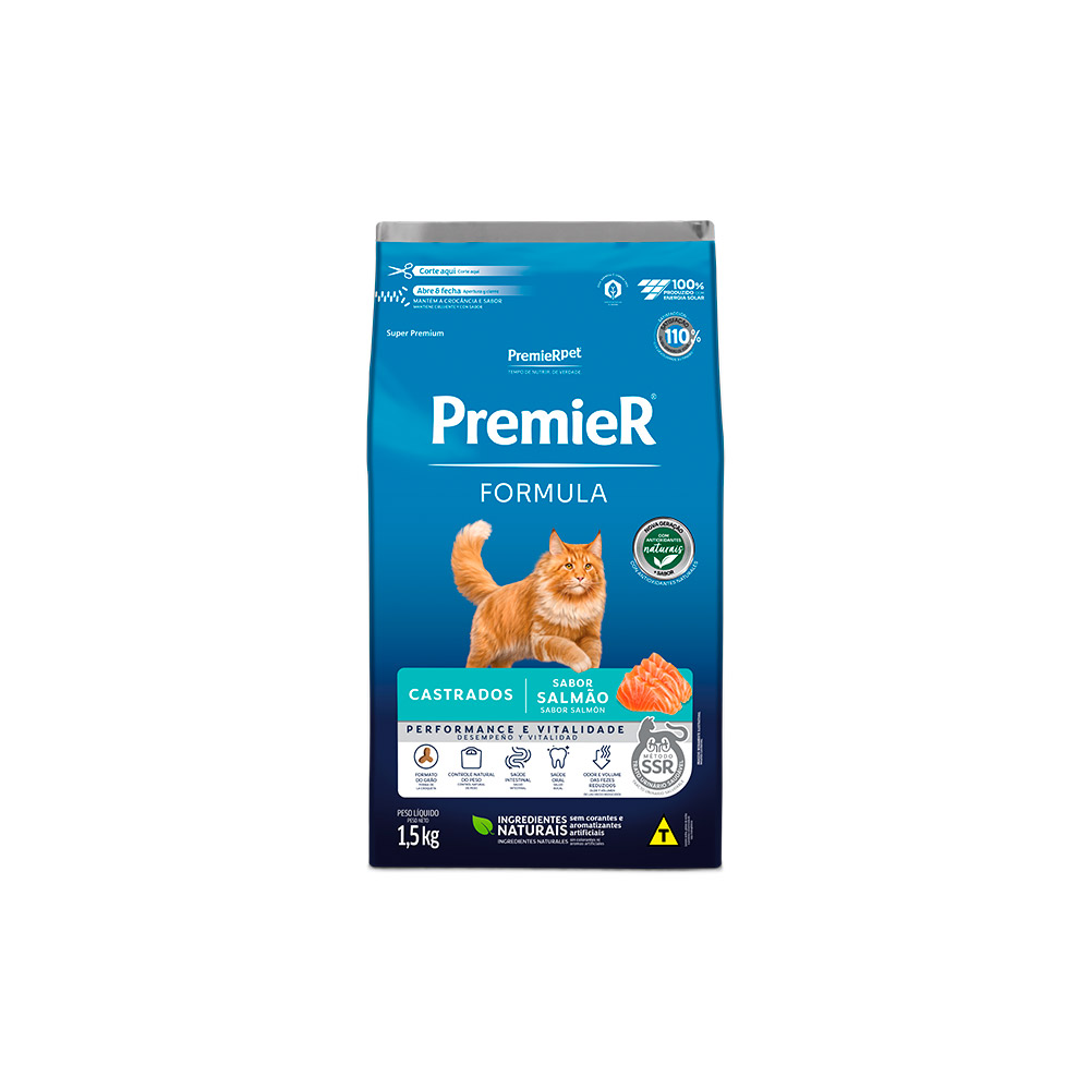 Ração Premier Formula Performance e Vitalidade para Gatos Adultos Cadastrados Sabor Salmão