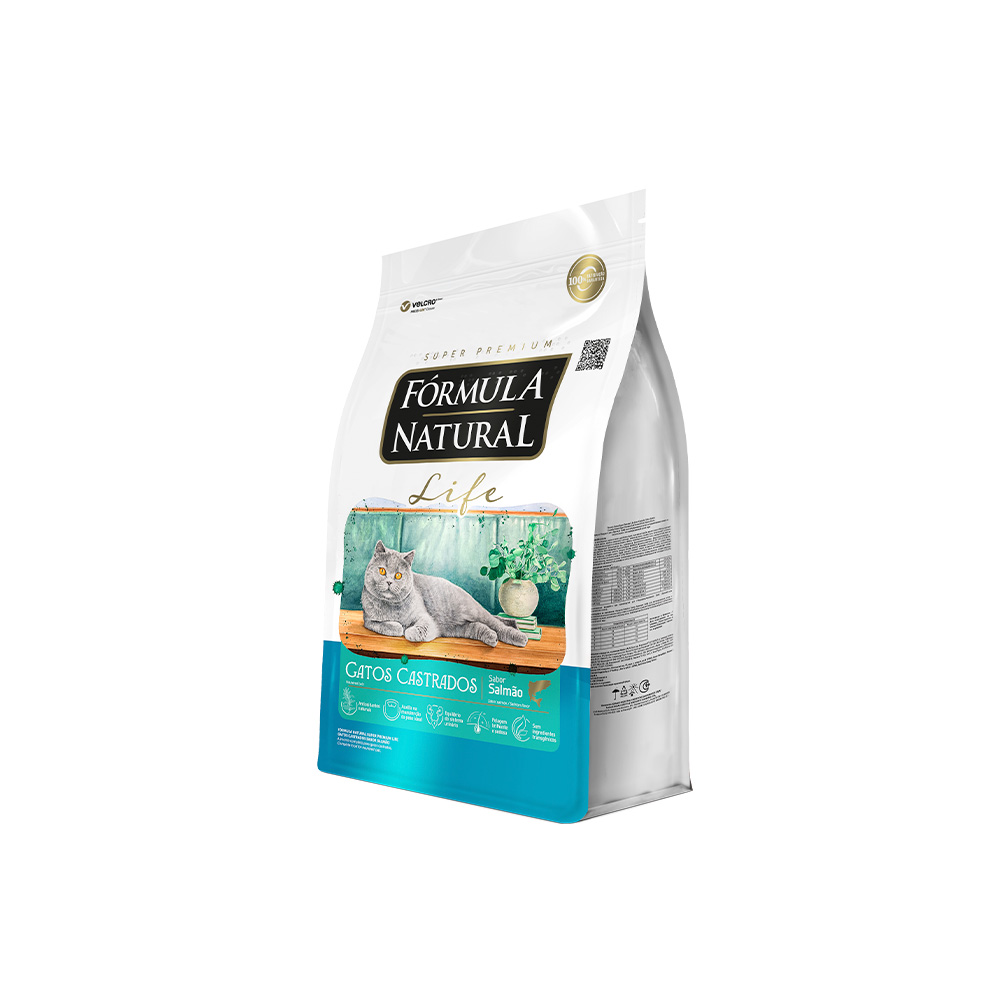 Ração Fórmula Natural Life para Gatos Adultos Castrados Sabor Salmão
