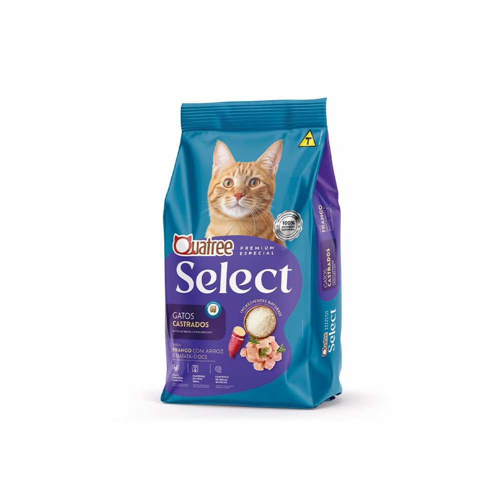 Ração Quatree Select para Gatos Castrados Sabor Frango e Arroz 10,1 kg