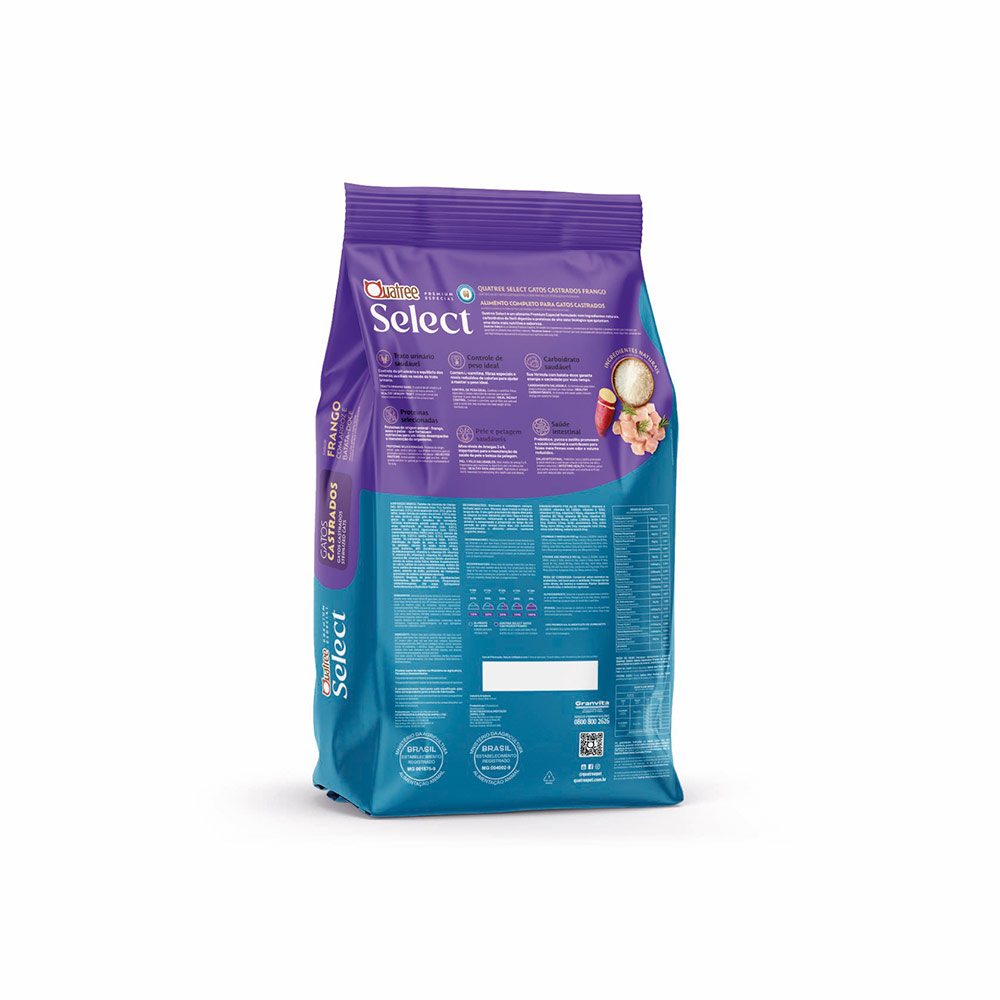 Ração Quatree Select para Gatos Castrados Sabor Frango e Arroz 10,1 kg