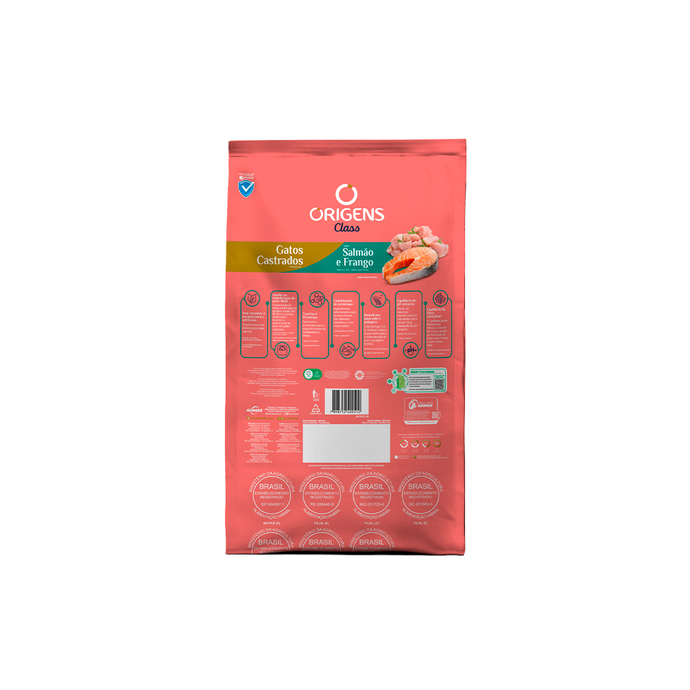 Ração Origens Class para Gatos Castrados Sabor Salmão e Frango