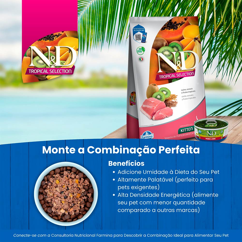 Ração Farmina N&D Tropical Selection para Gatos Filhotes Sabor Suíno, Cereais e Frutas Tropicais