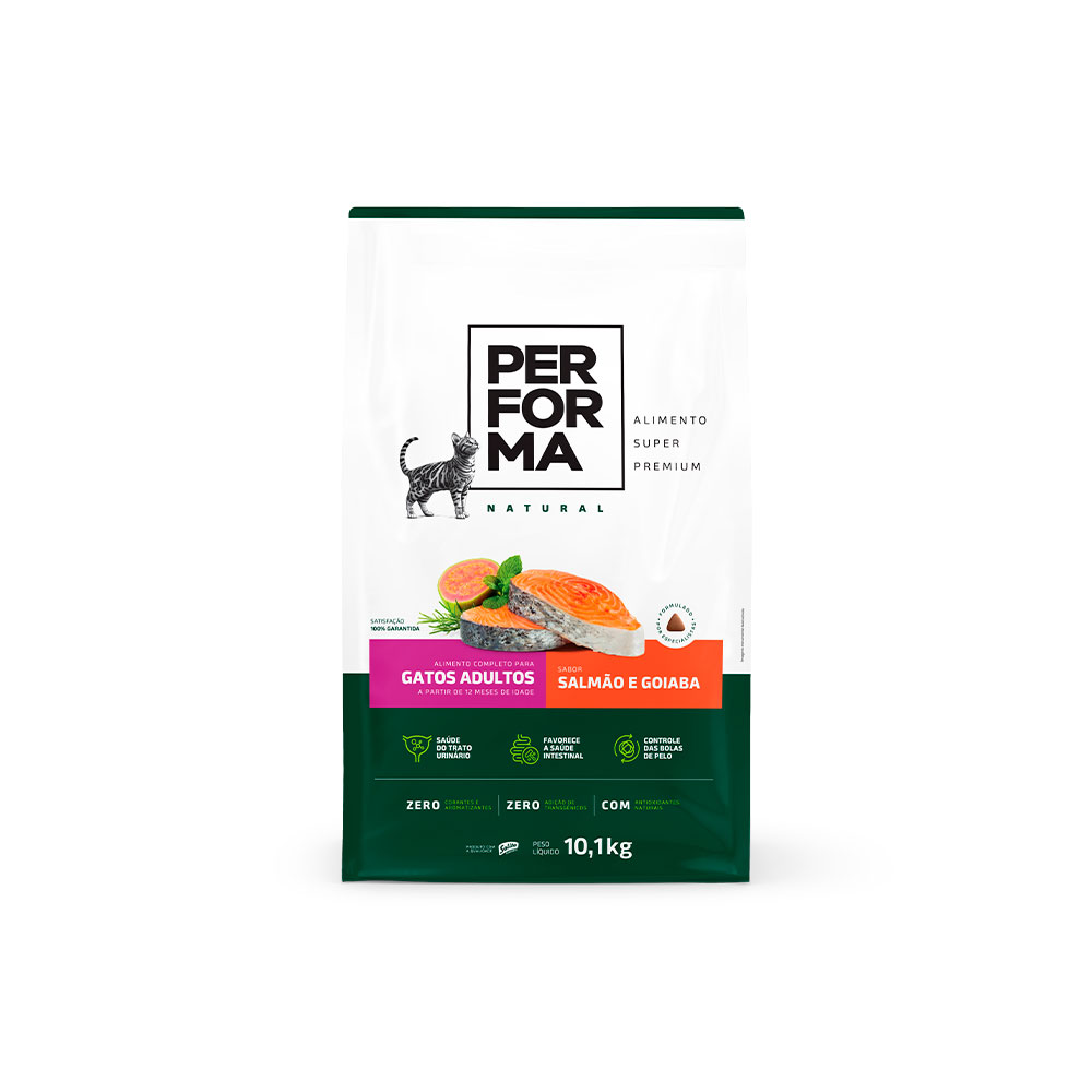 Ração Performa Natural para Gatos Adultos Sabor Salmão e Goiaba