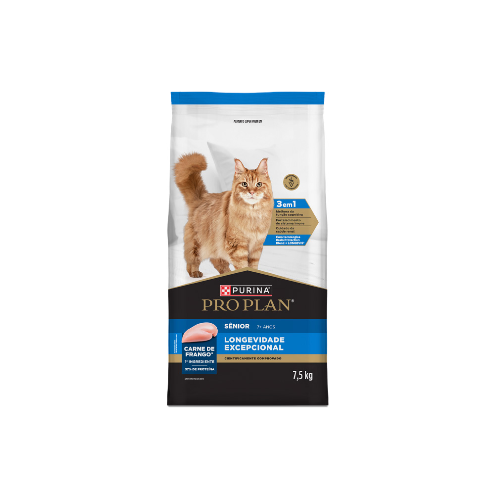 Ração Nestlé Purina Pro Plan Longevidade Excepcional para Gatos Sênior +7 Sabor Frango