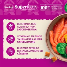 Ração Whiskas Superfoods para Gatos Filhotes Sabor Salmão e Linhaça