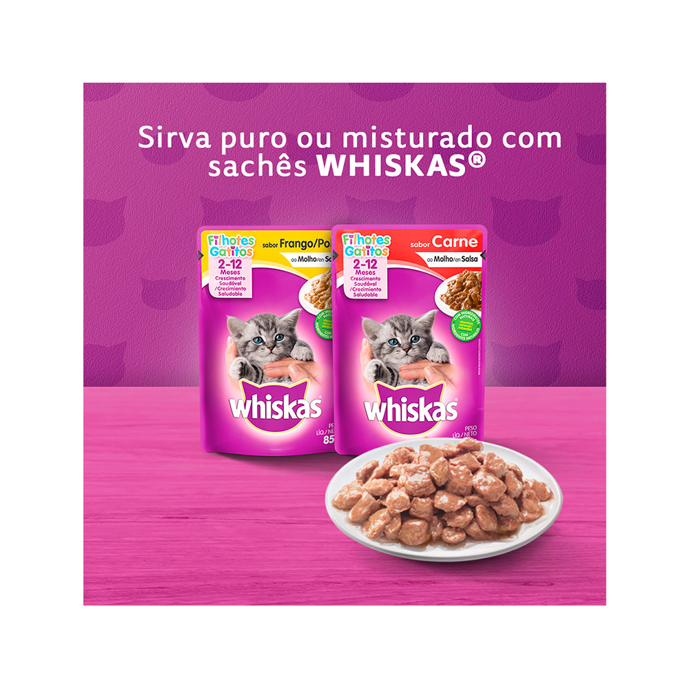 Ração Whiskas para Gatos Filhotes Sabor Carne e Leite
