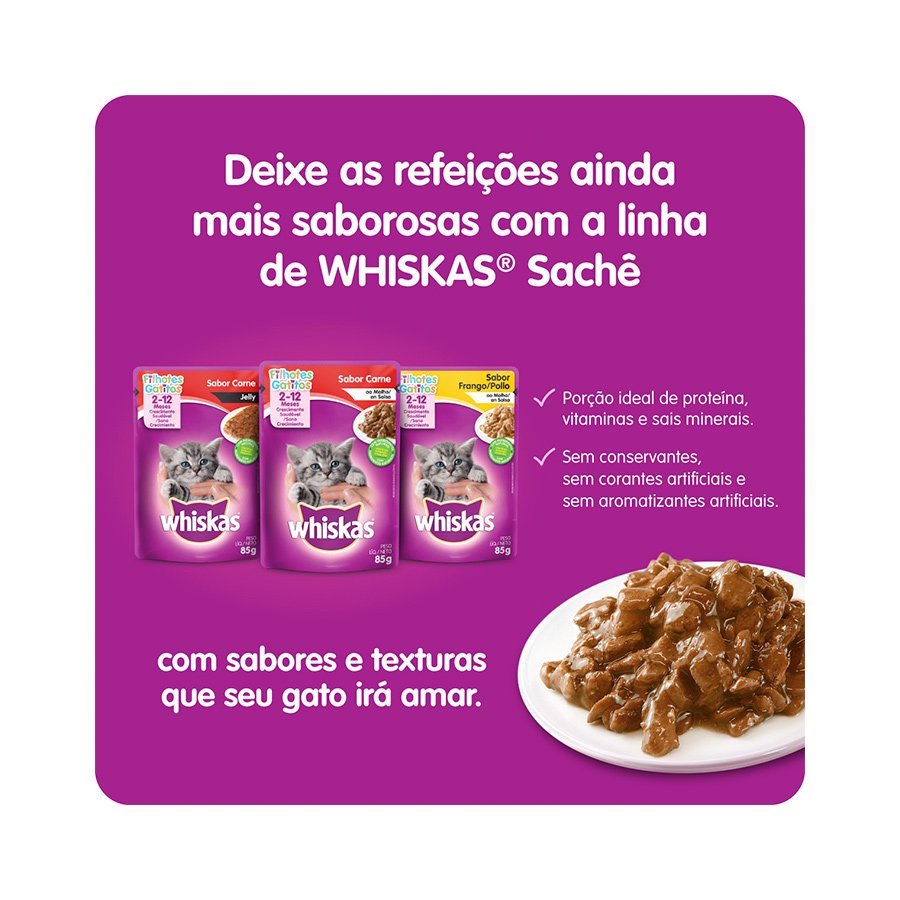 Ração Whiskas para Gatos Filhotes Sabor Carne e Leite