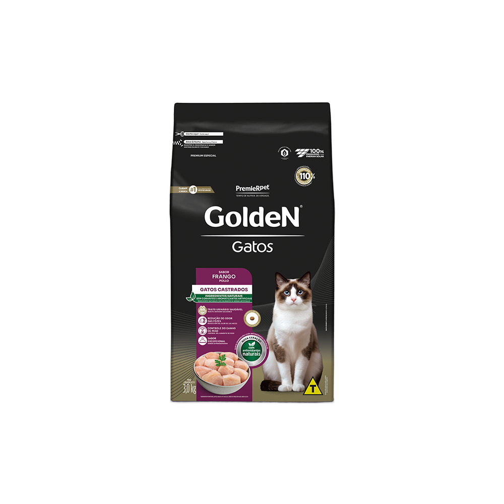 Ração Golden para Gatos Adultos Castrados Sabor Frango