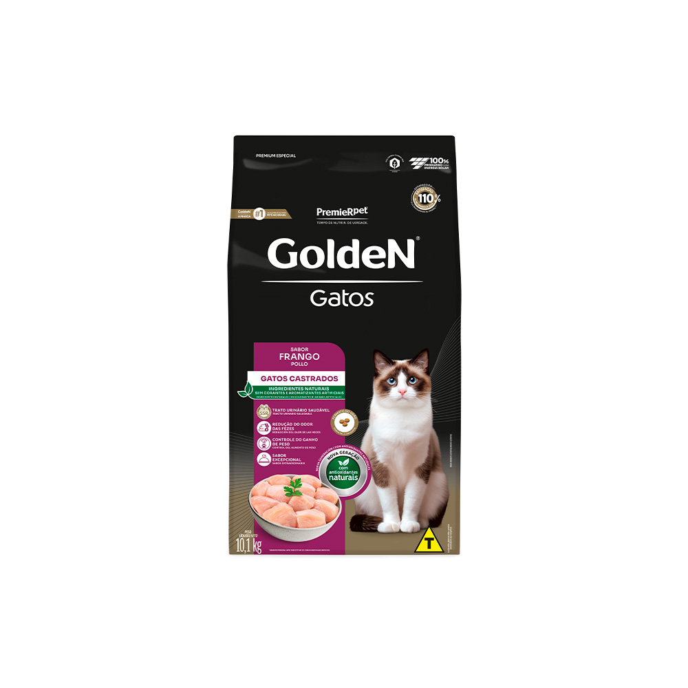 Ração Golden para Gatos Adultos Castrados Sabor Frango