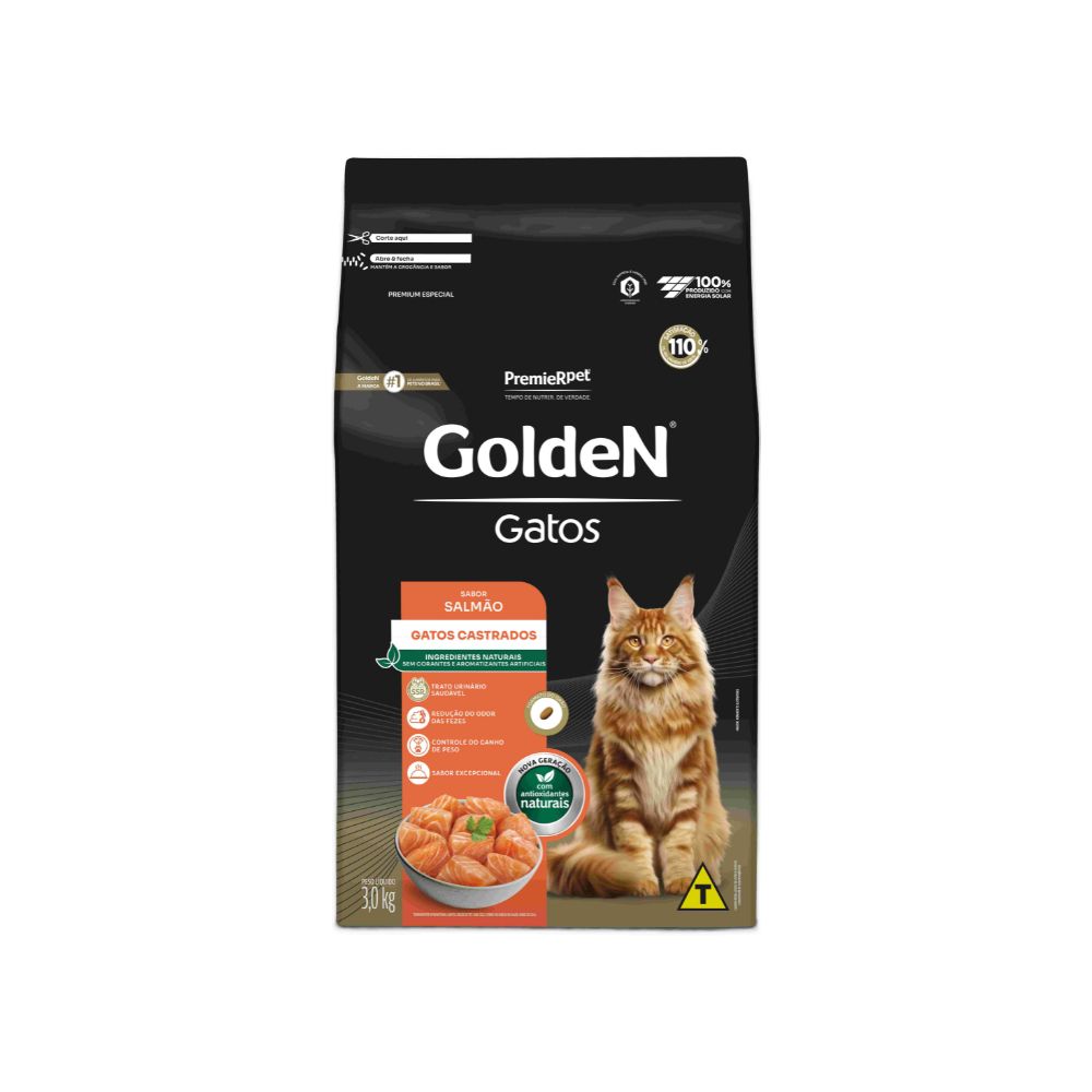 Ração Golden para Gatos Adultos Castrados Sabor Salmão