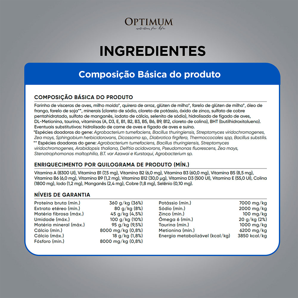 Ração Optimum para Gatos Adultos Castrados Sabor Frango