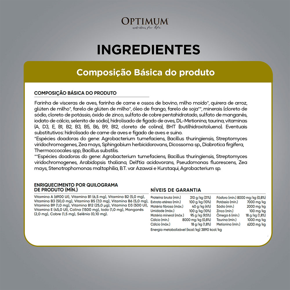 Ração Optimum para Gatos Adultos 1+ anos sabor Carne