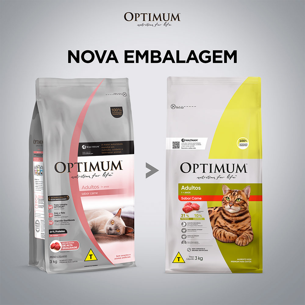 Ração Optimum para Gatos Adultos 1+ anos sabor Carne