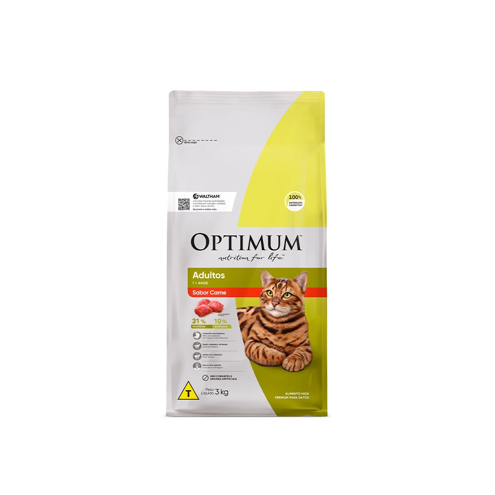 Ração Optimum para Gatos Adultos 1+ anos sabor Carne