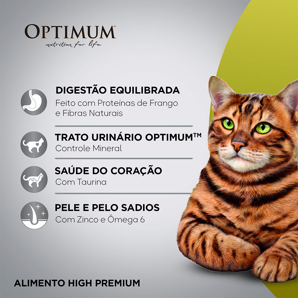 Ração Optimum para Gatos Adultos 1+ anos sabor Frango