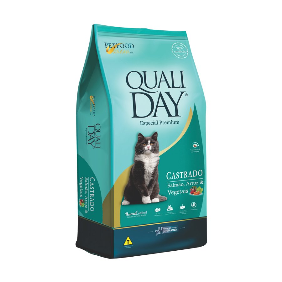 Ração Qualiday para Gatos Adultos Castrados Sabor Salmão