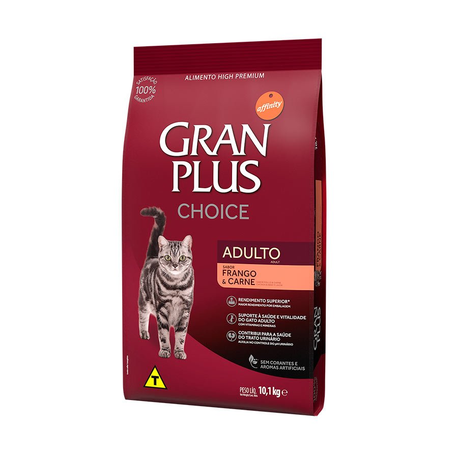 Ração GranPlus Choice para Gatos Adultos Sabor Frango e Carne 10,1kg