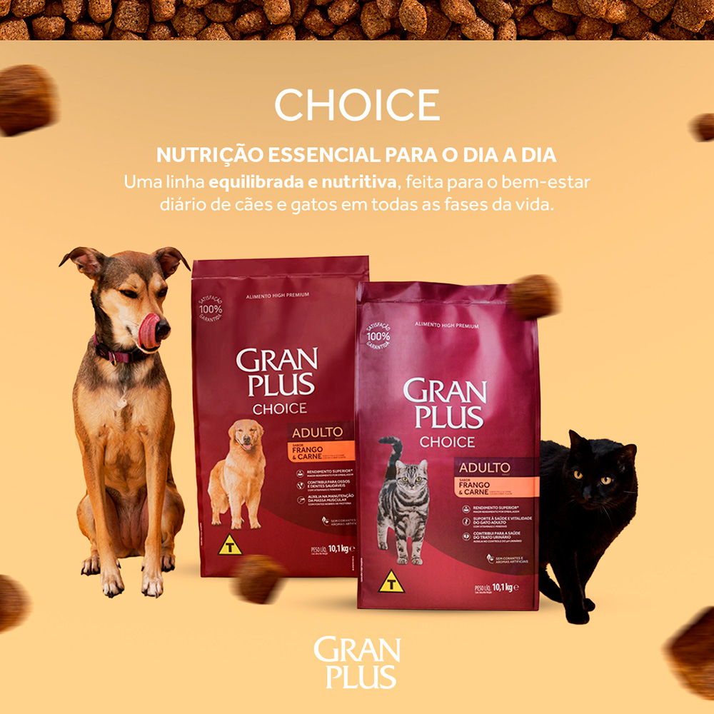 Ração GranPlus Choice para Gatos Adultos Sabor Frango e Carne 10,1kg