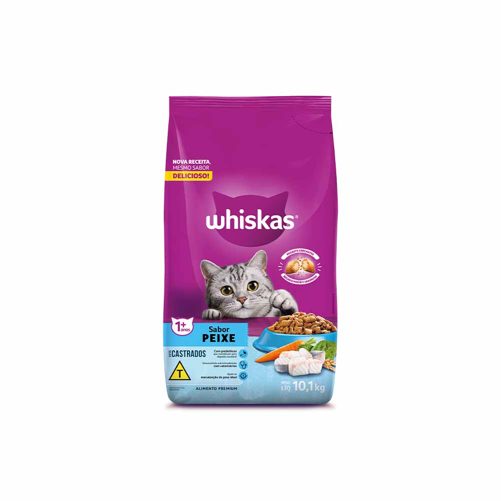 Ração Whiskas para Gatos Adultos Castrados Sabor Peixe
