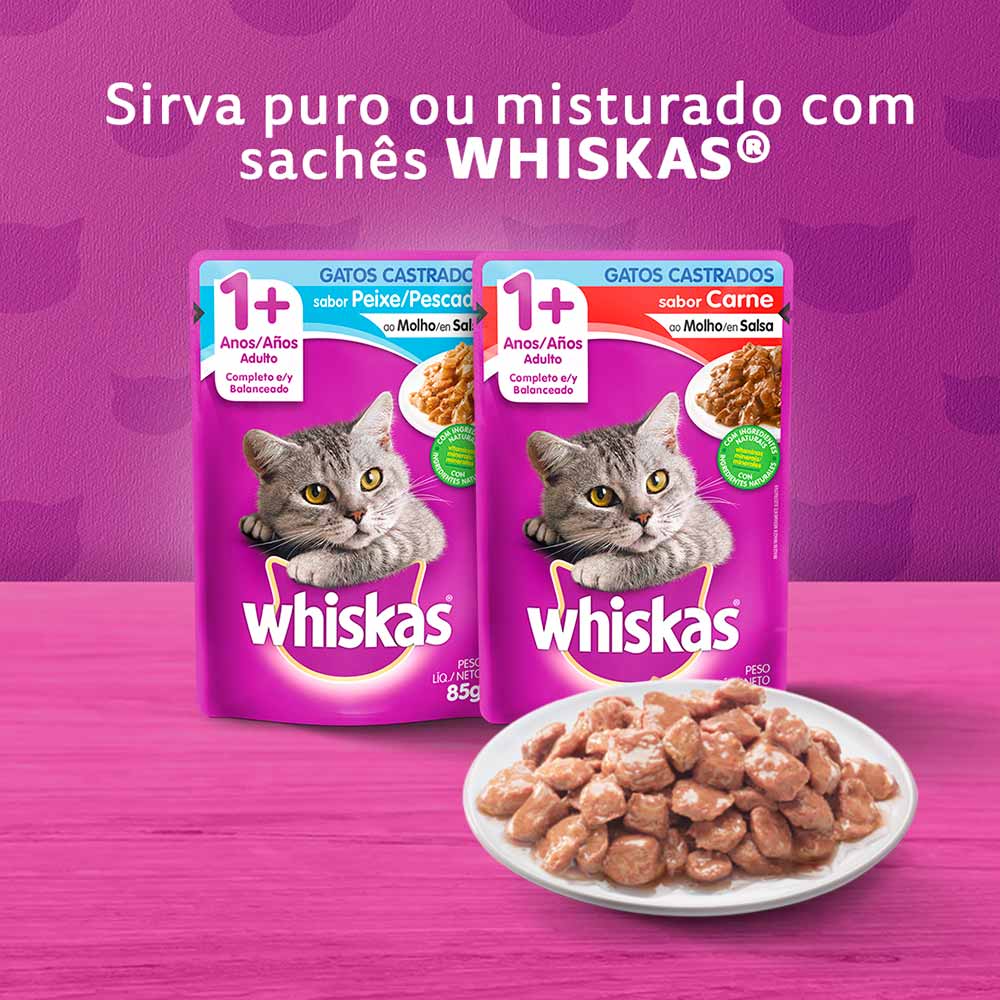 Ração Whiskas para Gatos Adultos Castrados Sabor Peixe
