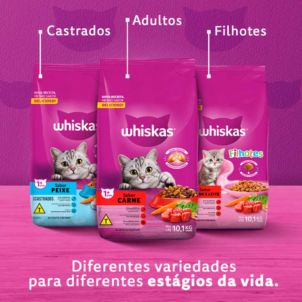 Ração Whiskas para Gatos Adultos Castrados Sabor Peixe