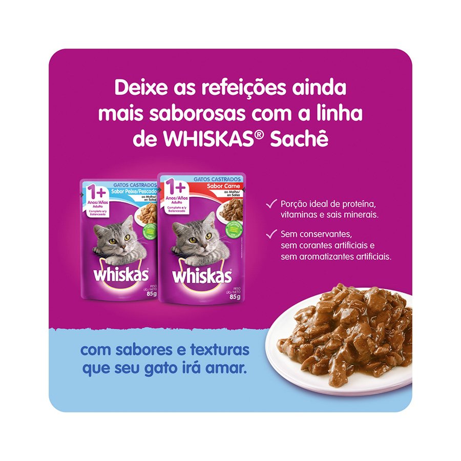 Ração Whiskas para Gatos Adultos Castrados Sabor Peixe