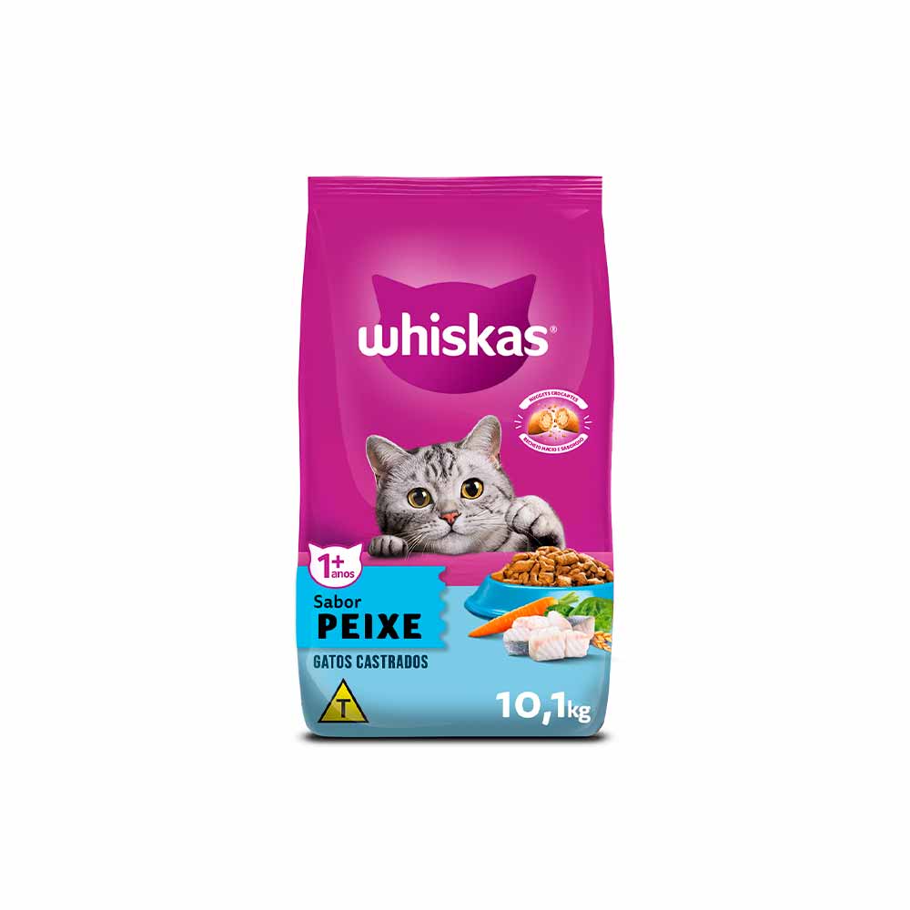 Ração Whiskas para Gatos Adultos Castrados Sabor Peixe