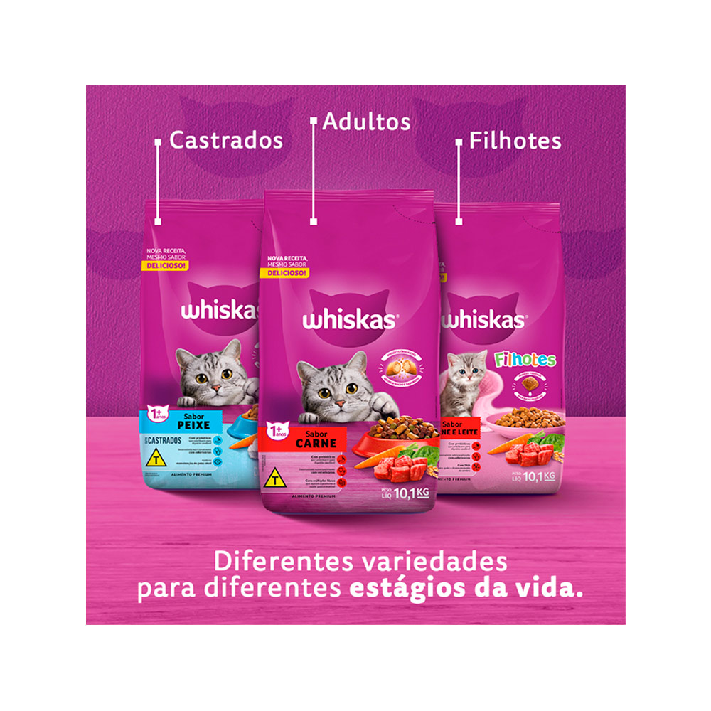 Ração Whiskas para Gatos Adultos Castrados Sabor Carne