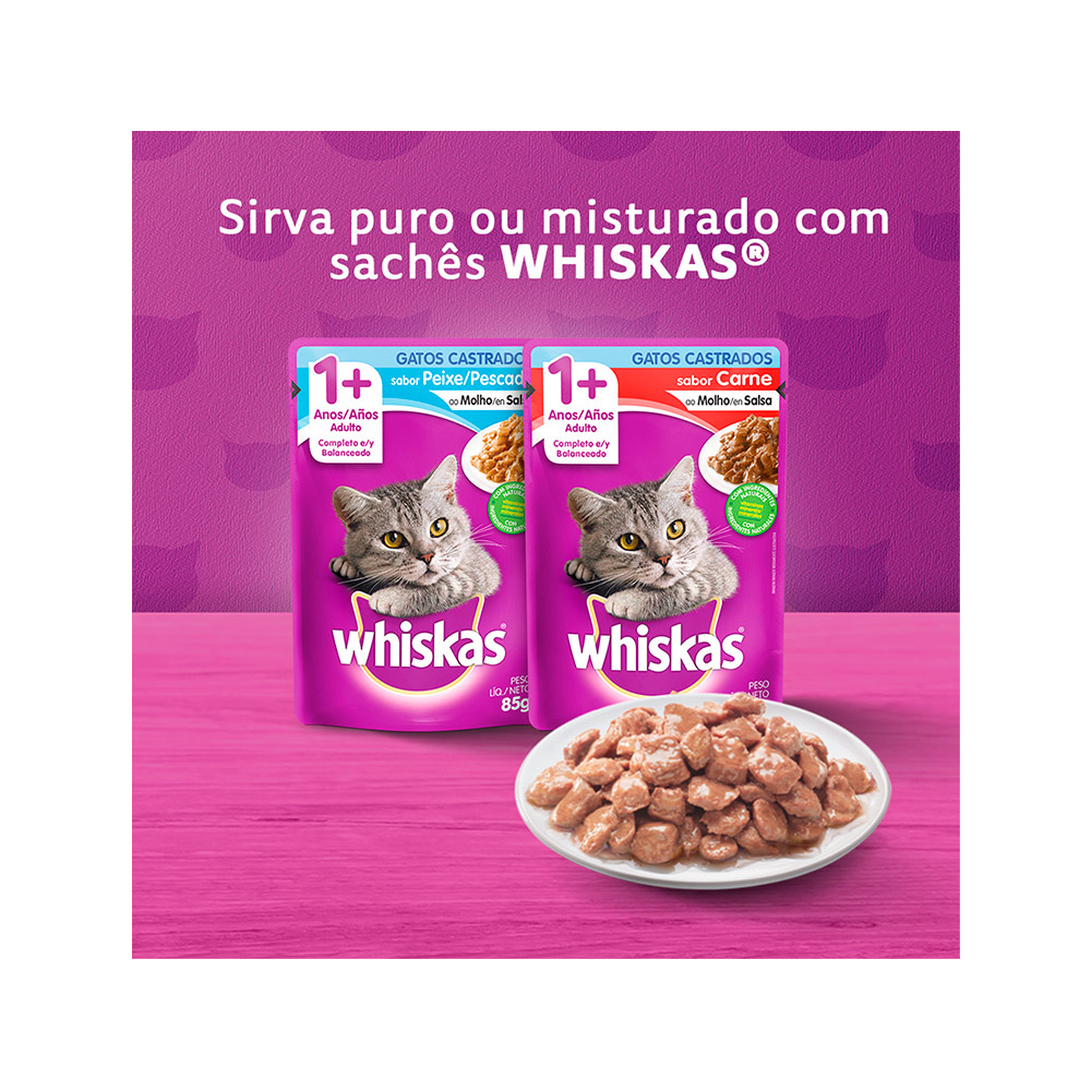 Ração Whiskas para Gatos Adultos Castrados Sabor Carne