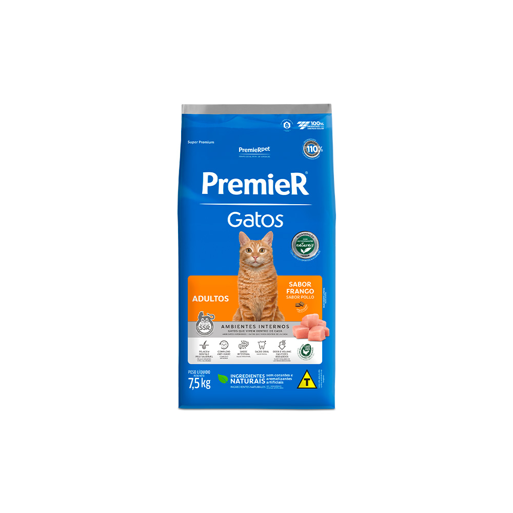 Ração Premier Ambientes Internos para Gatos Adultos Sabor Frango