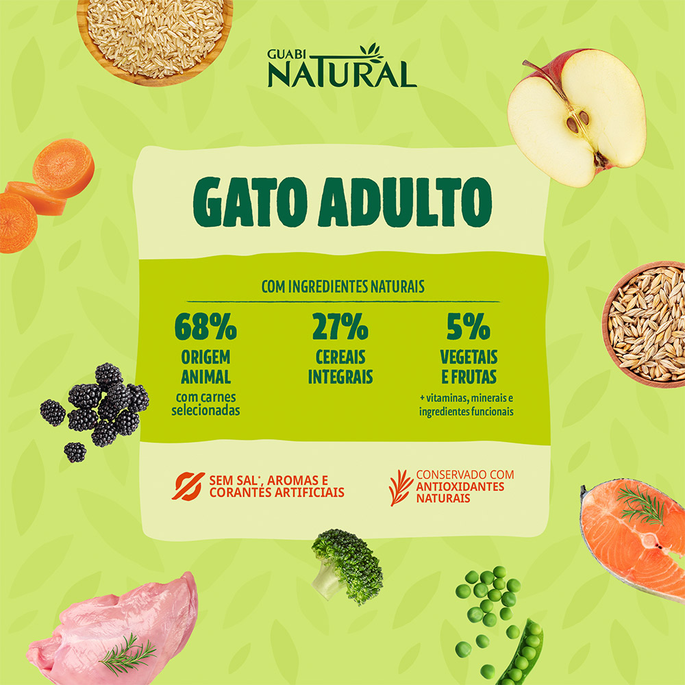 Ração Guabi Natural para Gatos Adultos Sabor Salmão e Cevada