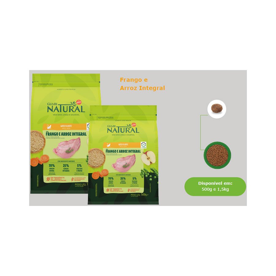 Ração Guabi Natural para Gatos Filhotes Sabor Frango e Arroz Integral 1,5 kg