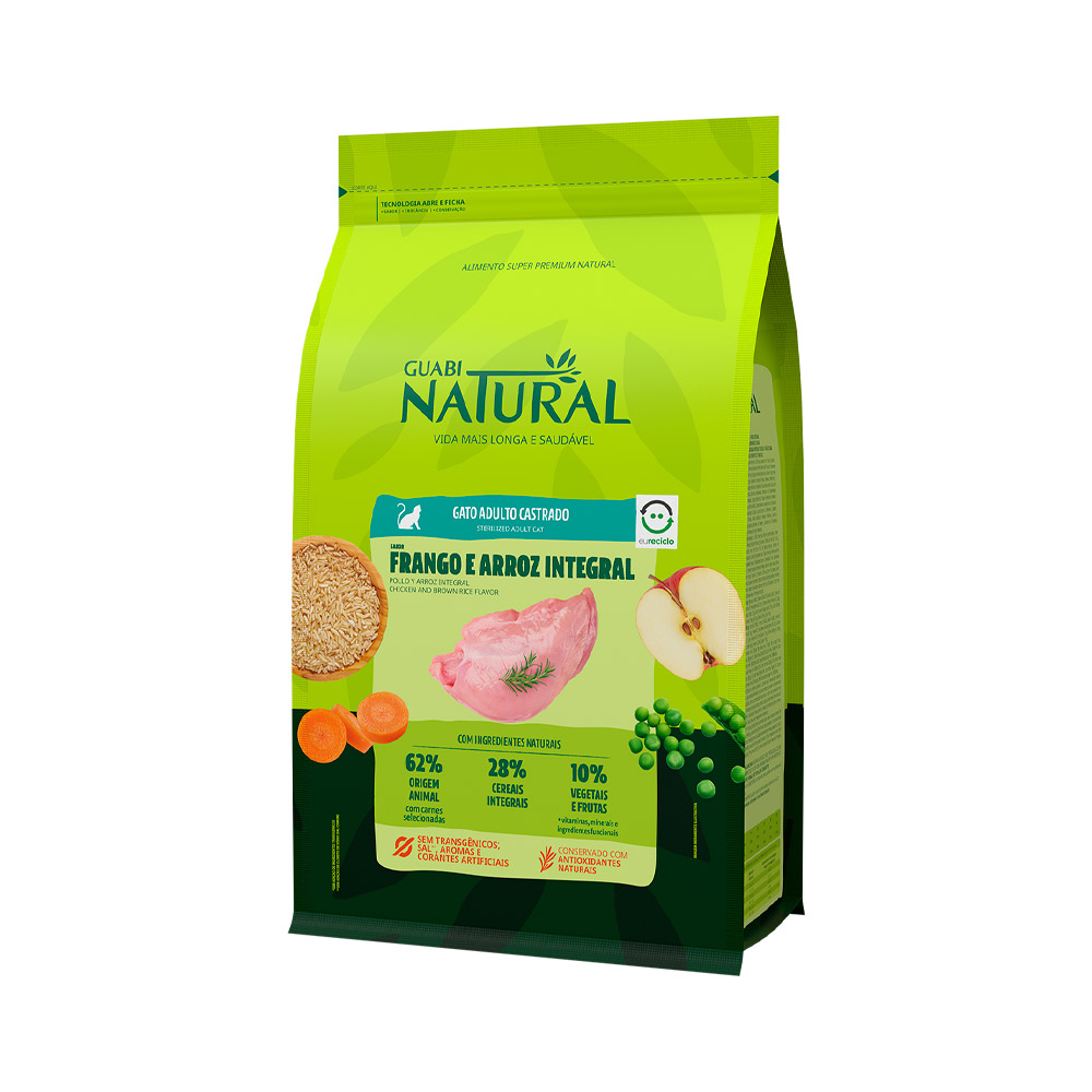 Ração Guabi Natural para Gatos Adultos Castrados Sabor Frango e Arroz Integral