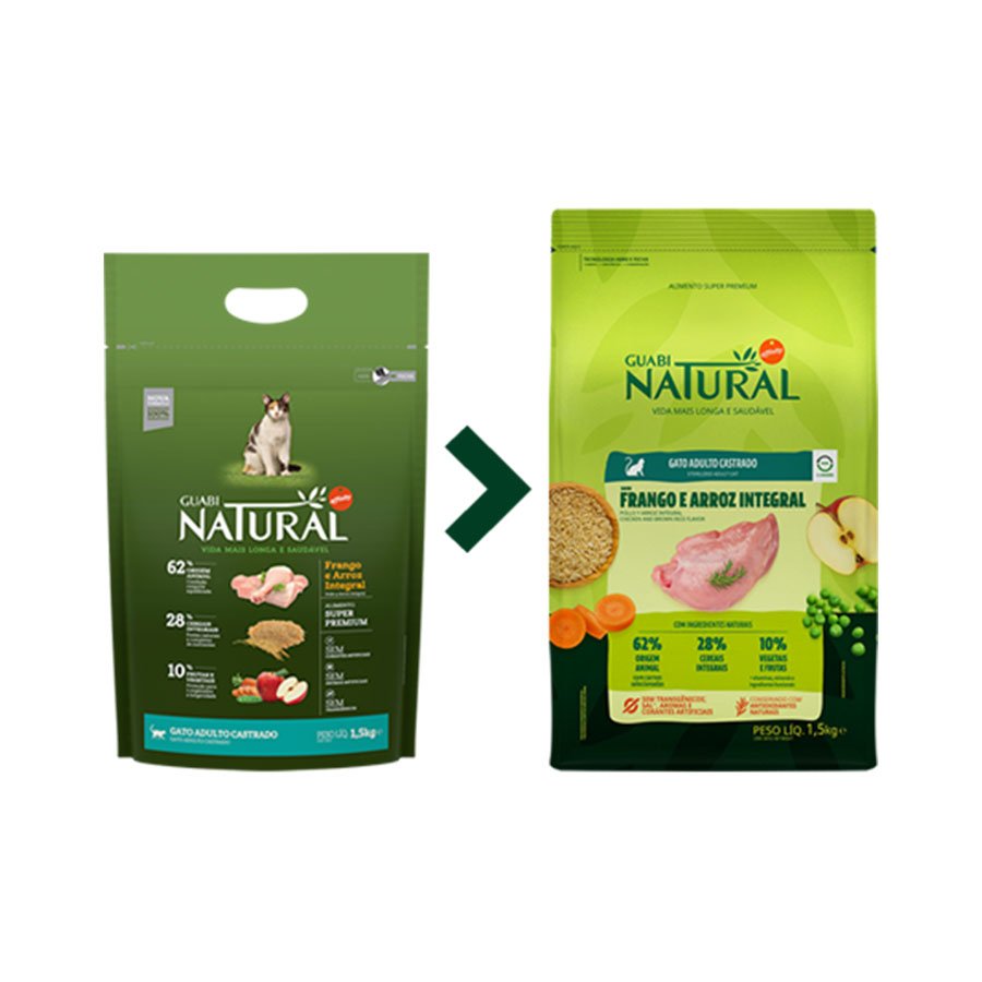 Ração Guabi Natural para Gatos Adultos Castrados Sabor Frango e Arroz Integral