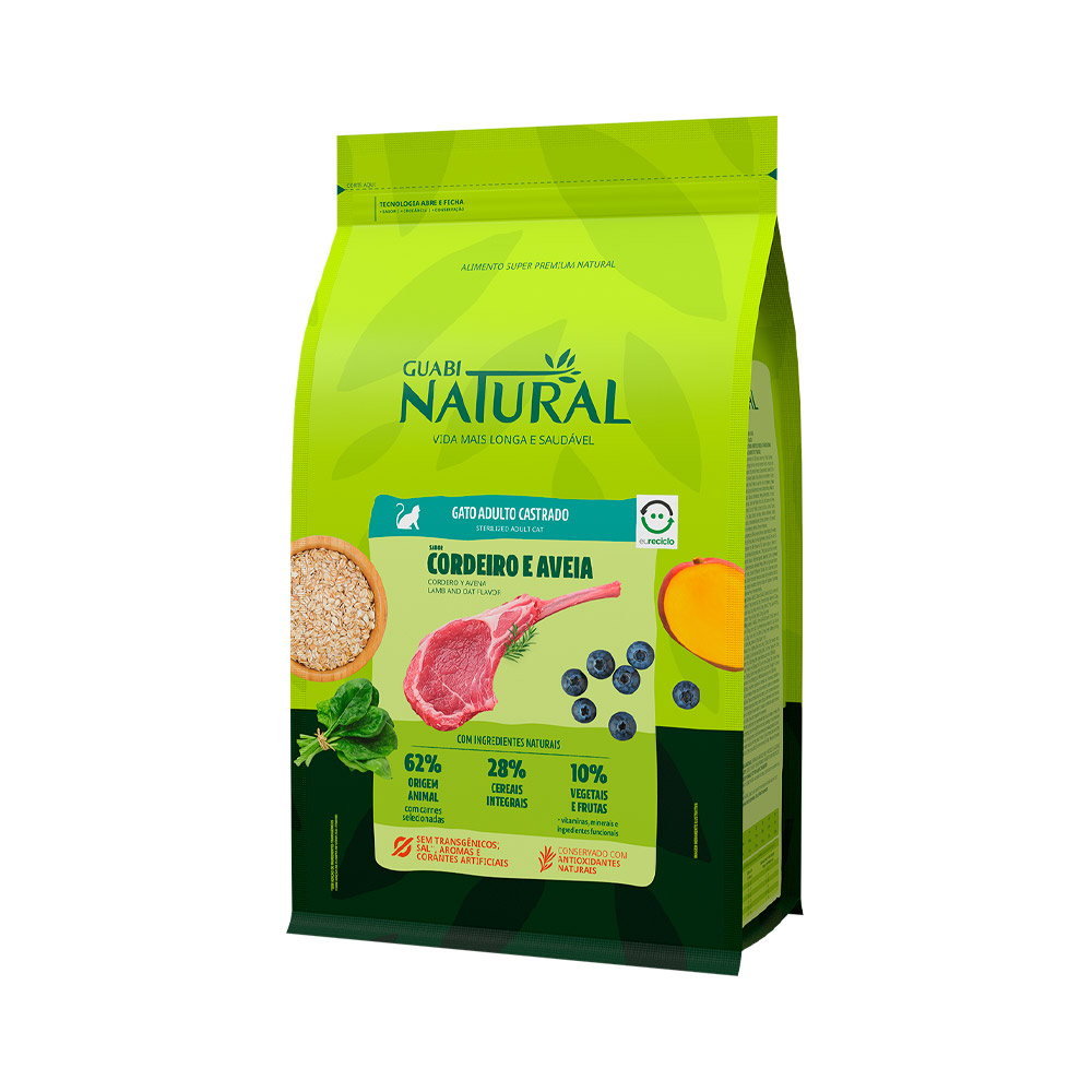 Ração Guabi Natural para Gatos Adultos Castrados Sabor Cordeiro e Aveia