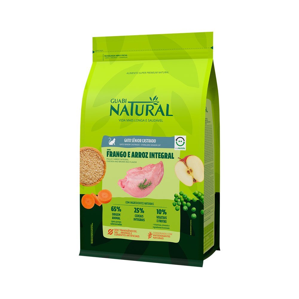 Ração Guabi Natural para Gatos Sênior Castrados Sabor Frango e Arroz