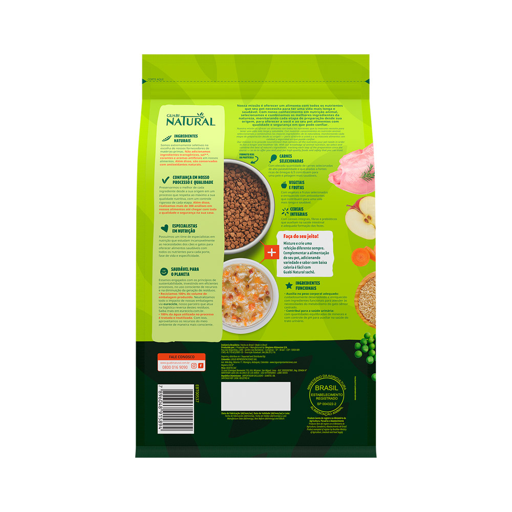 Ração Guabi Natural para Gatos Sênior Castrados Sabor Frango e Arroz