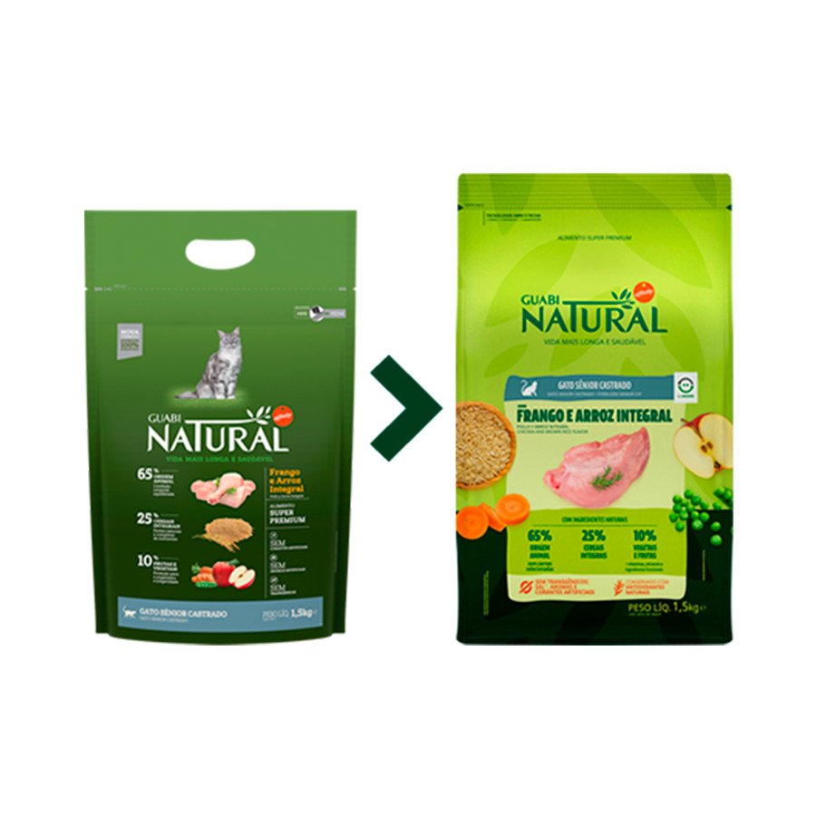 Ração Guabi Natural para Gatos Sênior Castrados Sabor Frango e Arroz