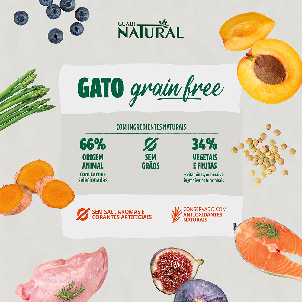 Ração Guabi Natural Grain Free para Gatos Adultos Castrados Sabor Salmão e Lentilha