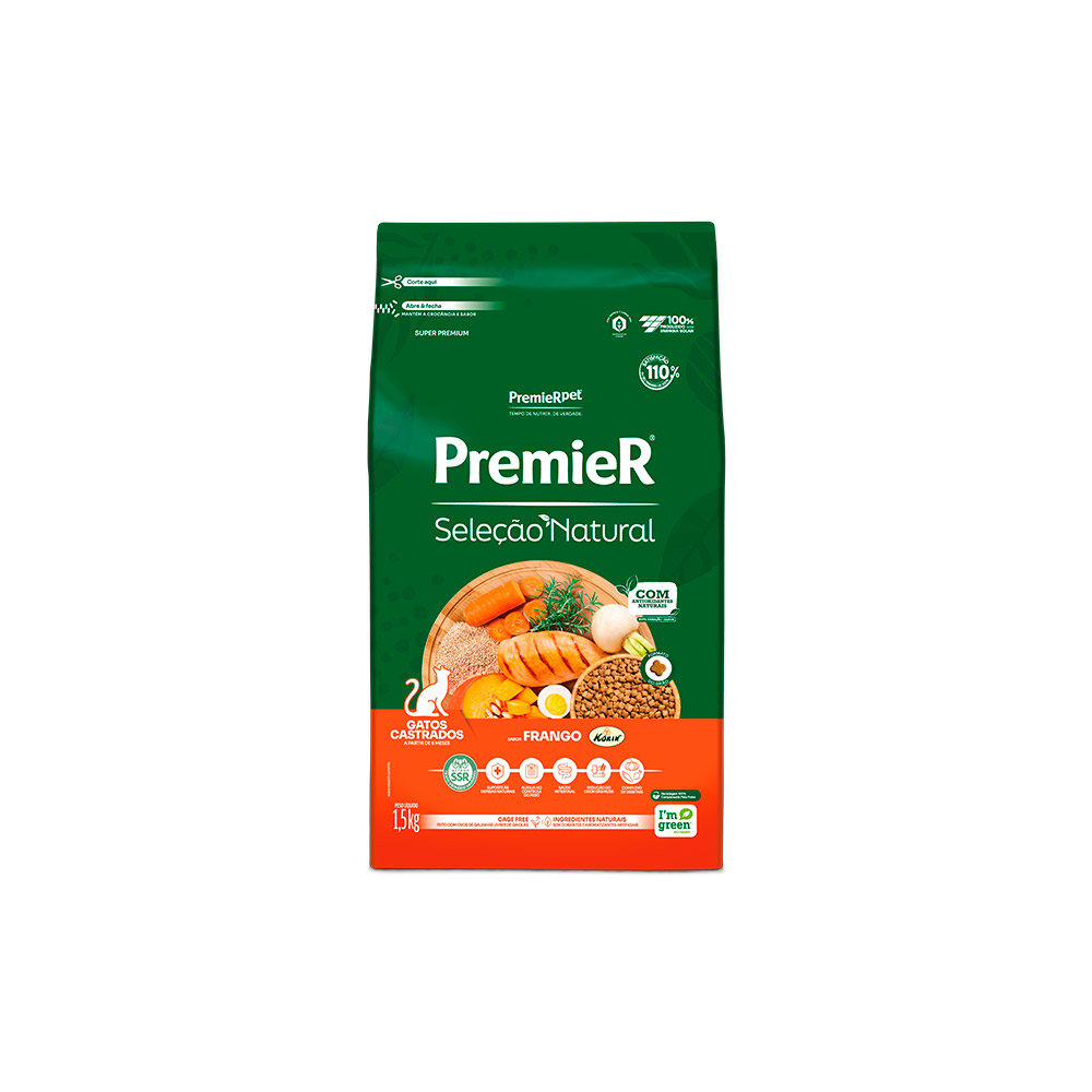 Ração Premier Seleção Natural para Gatos Castrados Sabor Frango