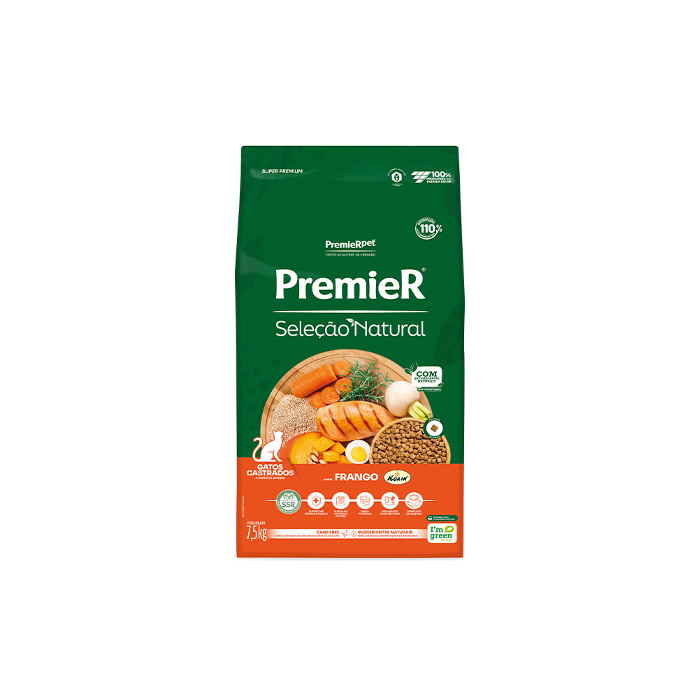 Ração Premier Seleção Natural para Gatos Castrados Sabor Frango