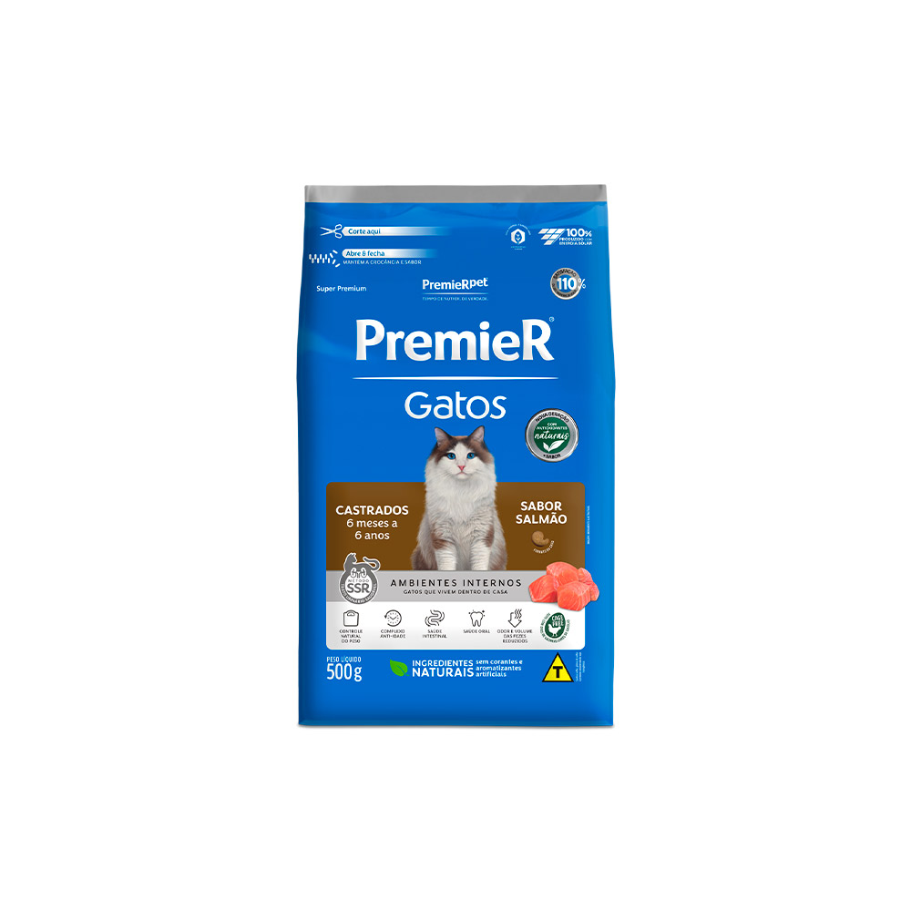 Ração Premier para Gatos Castrados de 6 meses a 6 anos Sabor Salmão
