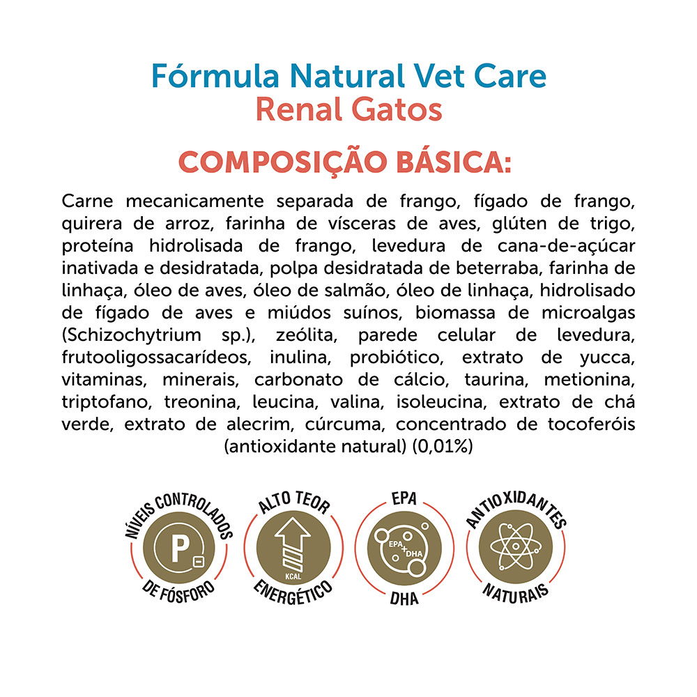 Ração Fórmula Natural Vet Care Renal para Gatos Adultos com Doença Renal Crônica
