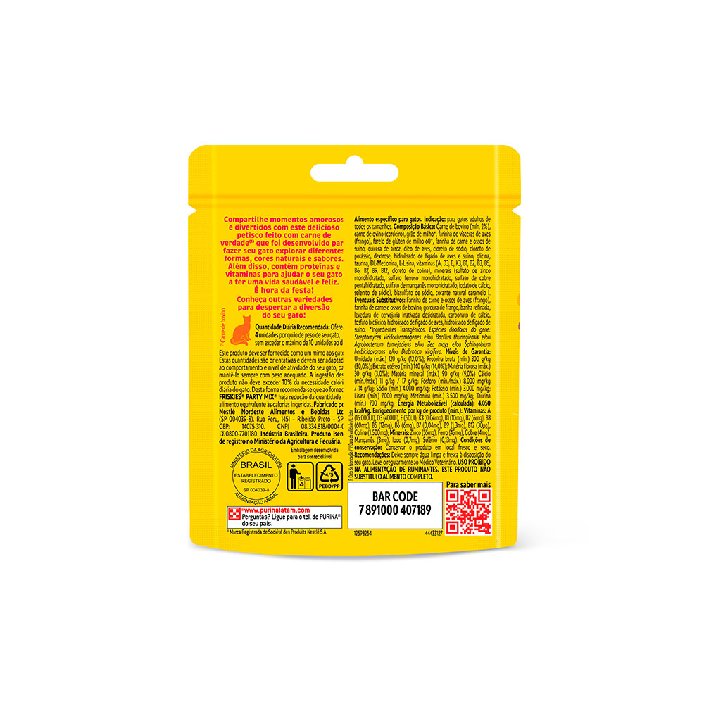 Petisco Friskies para Gatos Adultos Sabor Cordeiro, Carne Suína e Carne 40g